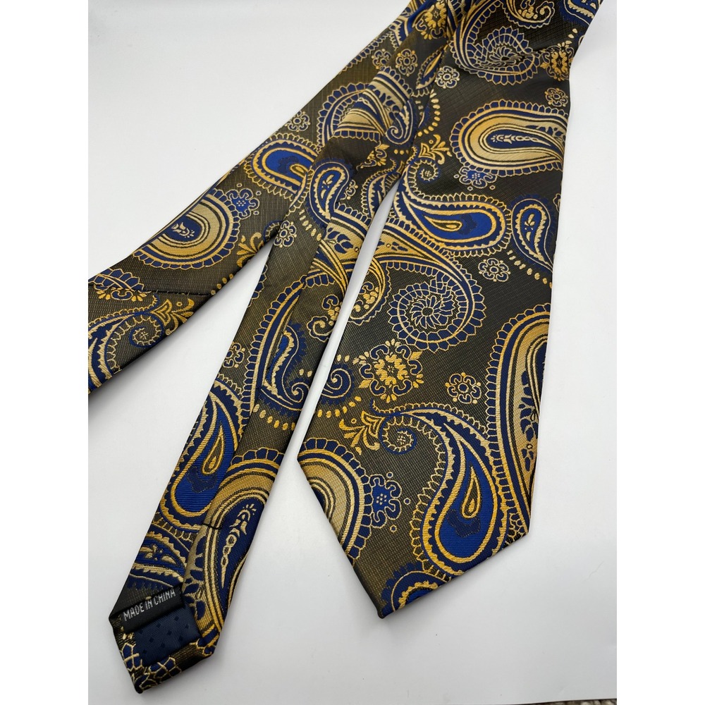 Mens Hand Made 100% Silk Paisley Tie Gold Blue Olive Green Woven Classic Necktie